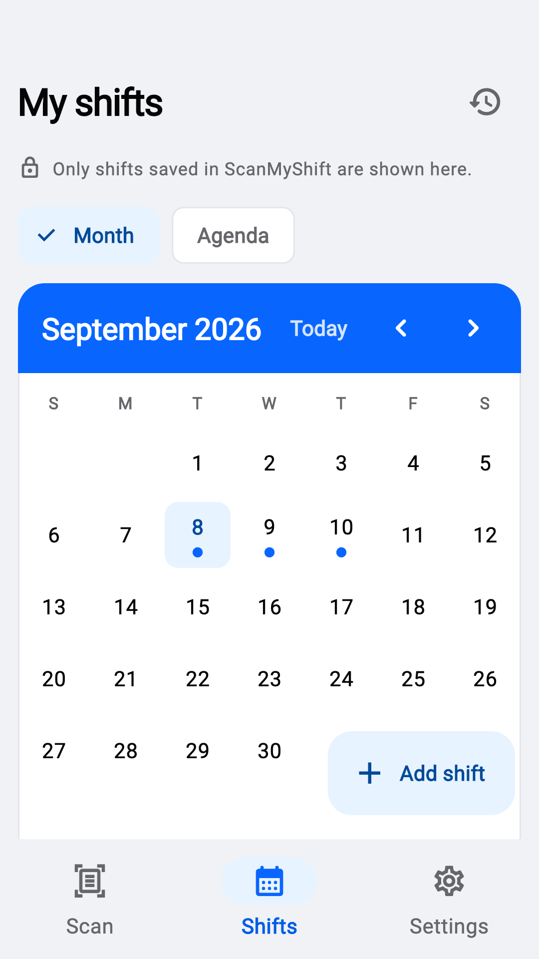 View your monthly shifts