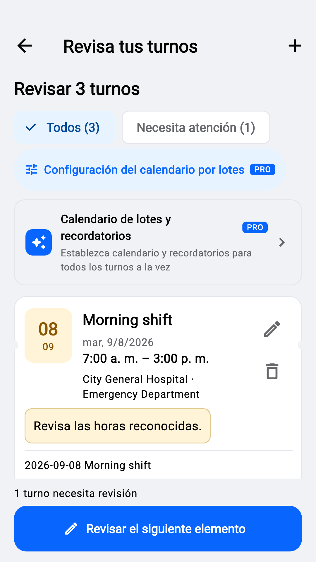 Revisar turnos reconocidos
