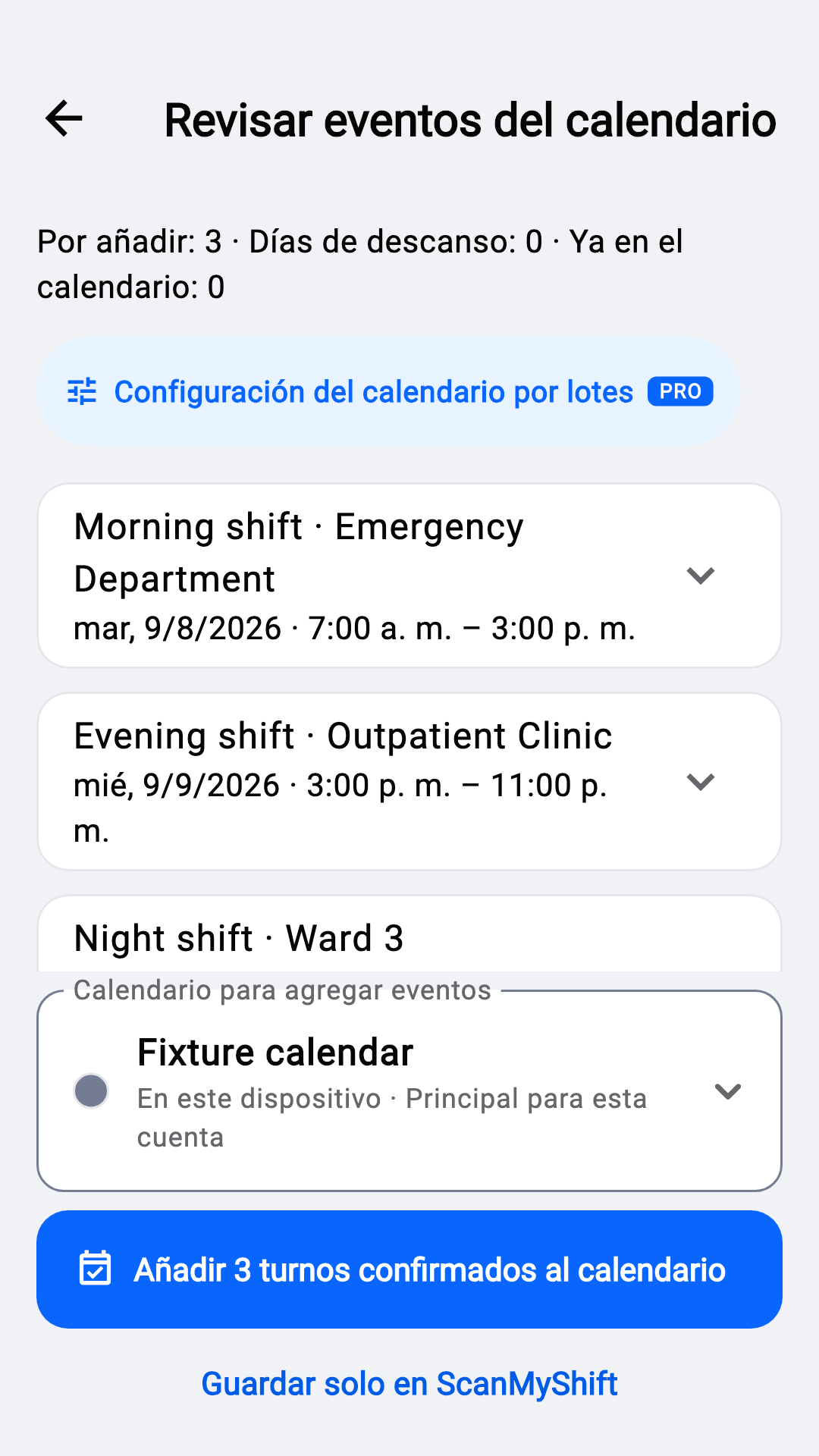 Revisar antes de añadir al calendario
