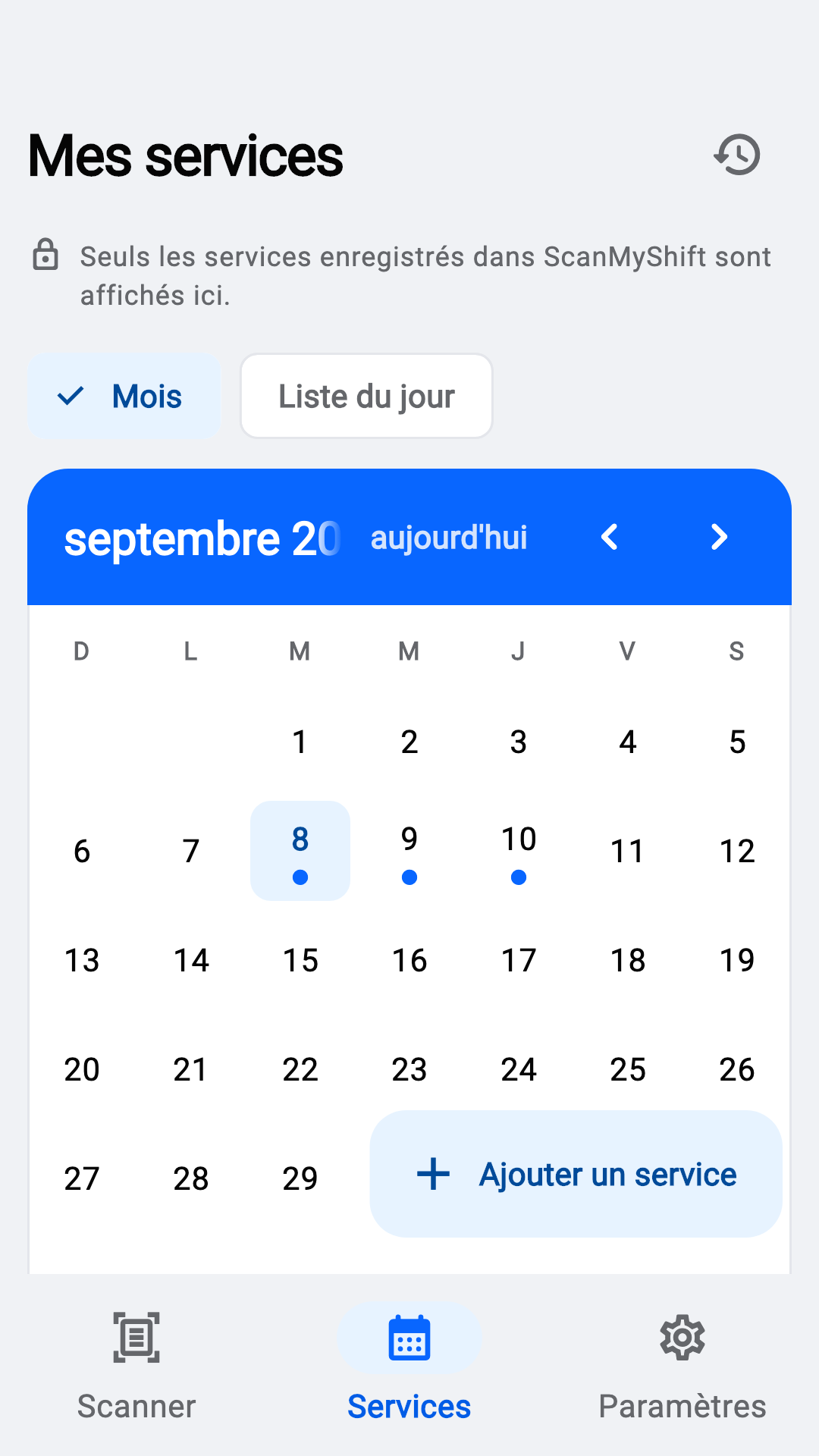 Voir les horaires du mois