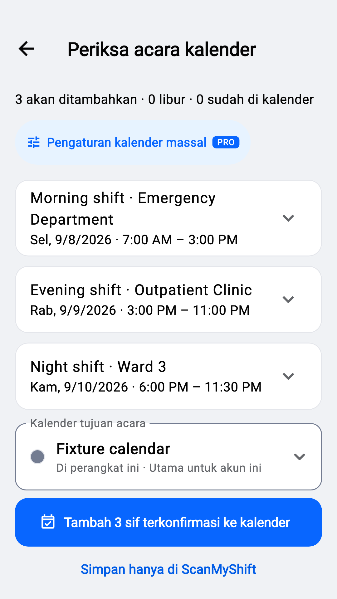 Periksa sebelum menambahkan ke kalender