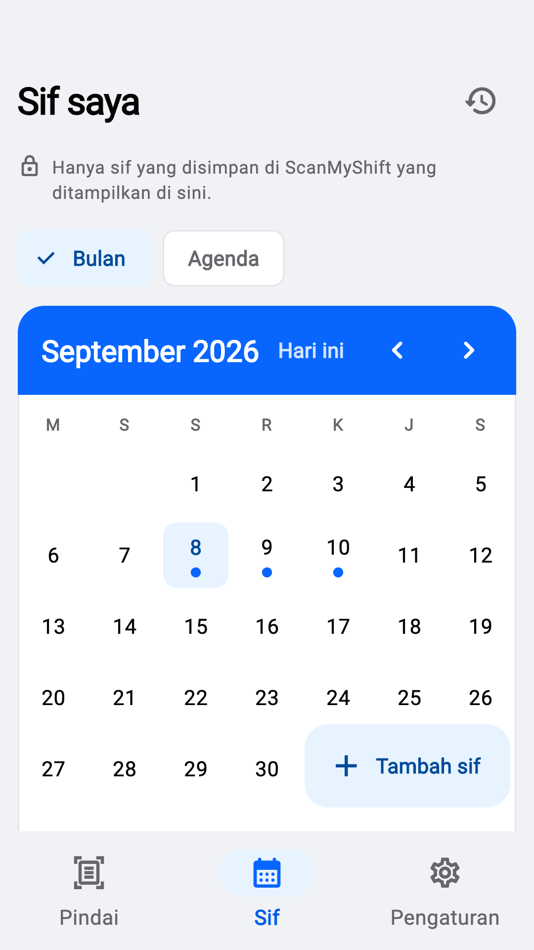 Lihat shift bulanan
