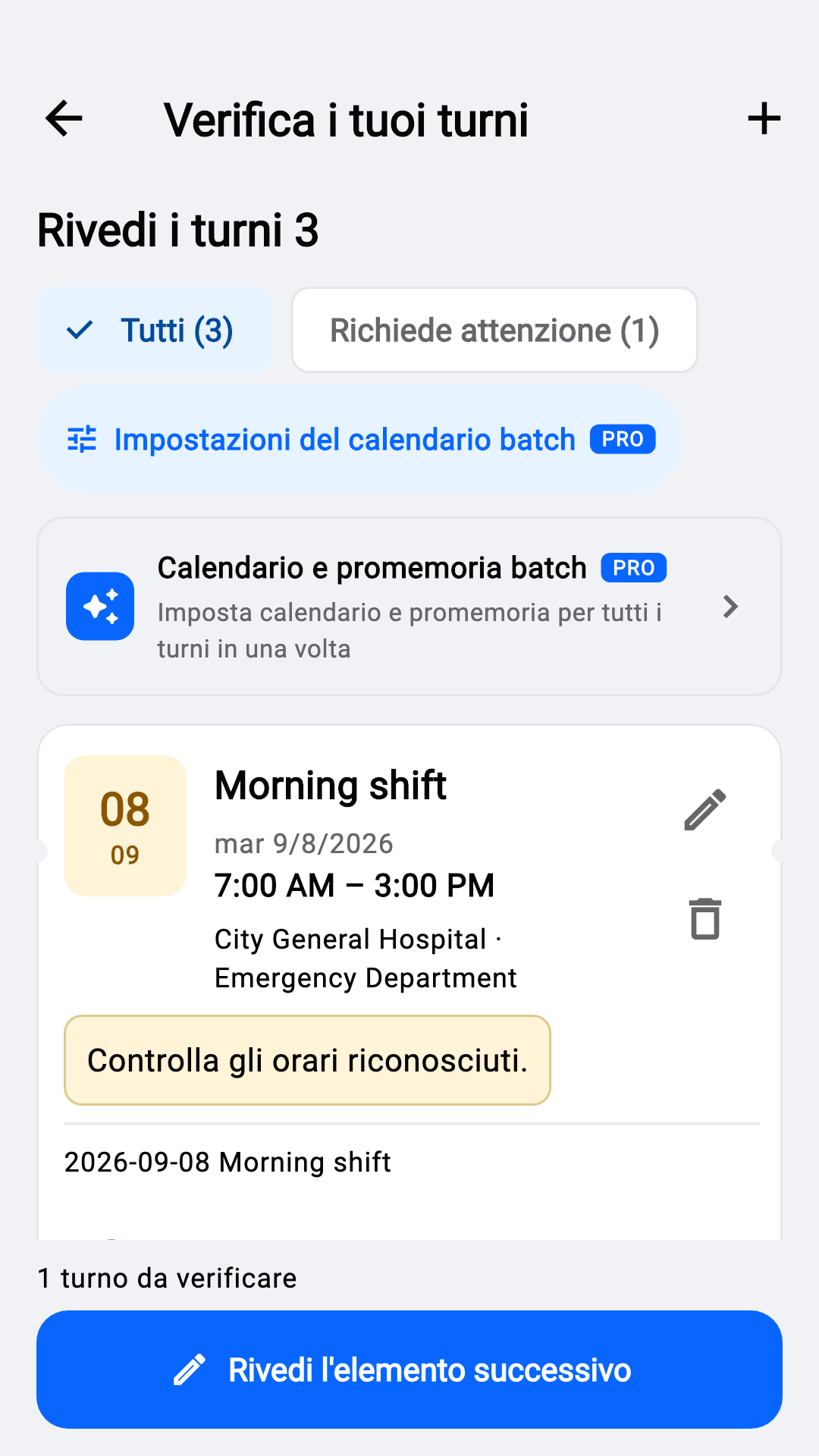Controlla i turni riconosciuti