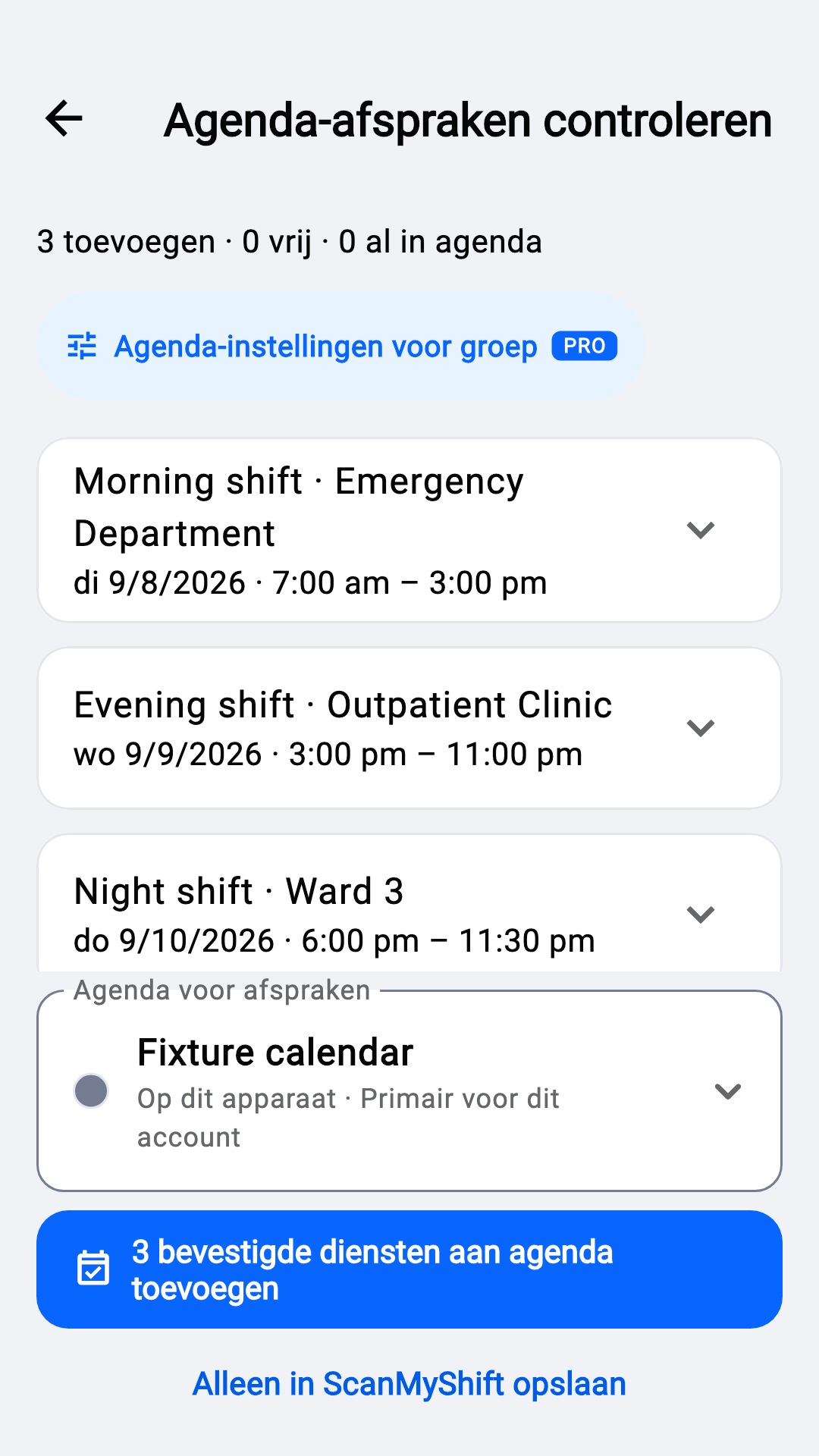 Controleren vóór toevoegen aan de agenda