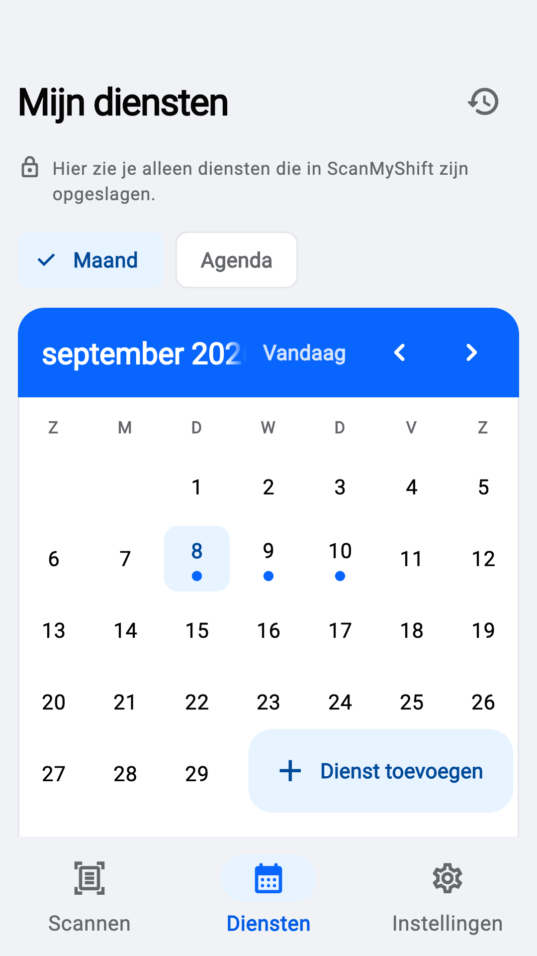 Maandelijkse diensten bekijken