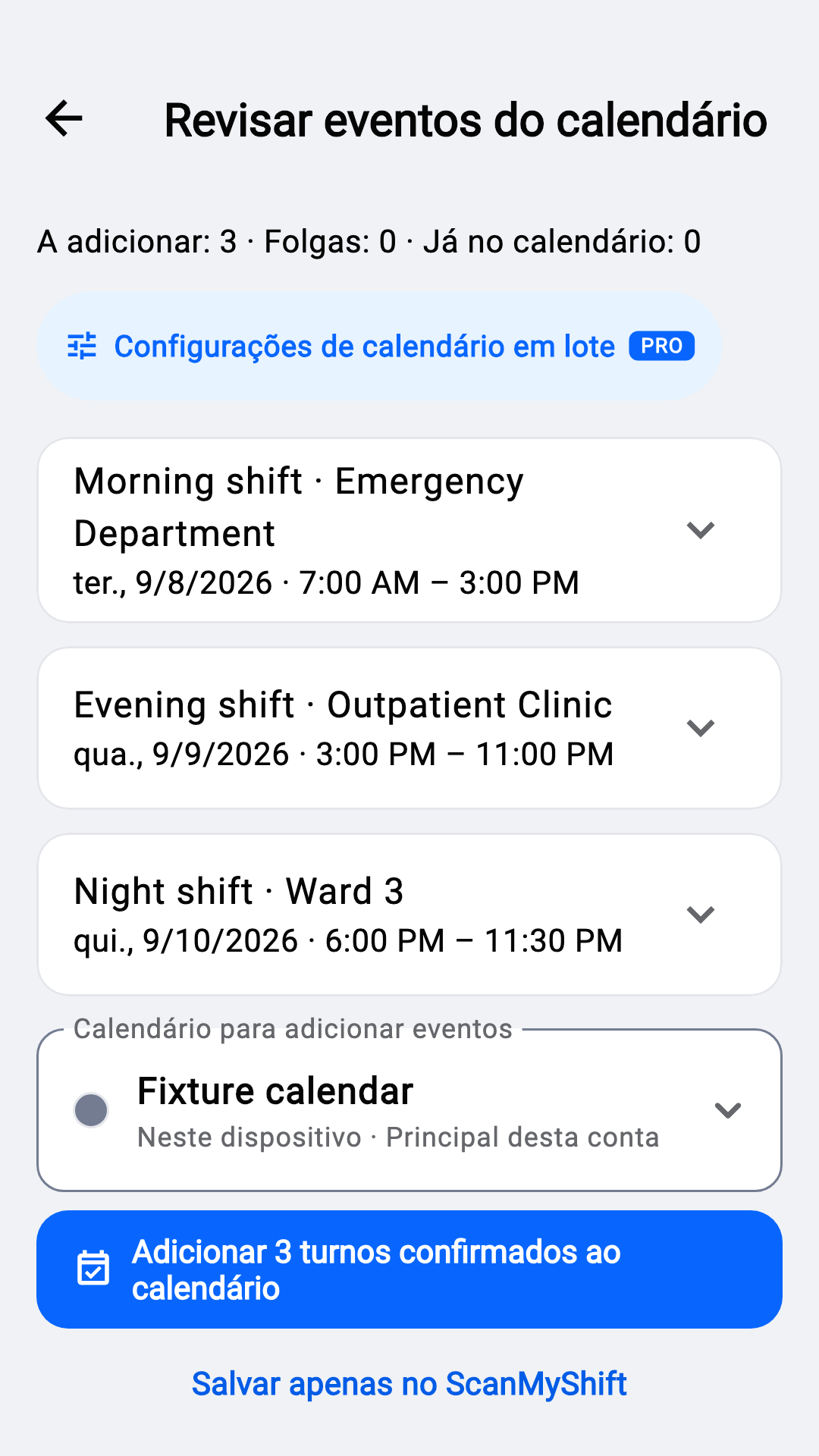 Conferir antes de adicionar ao calendário