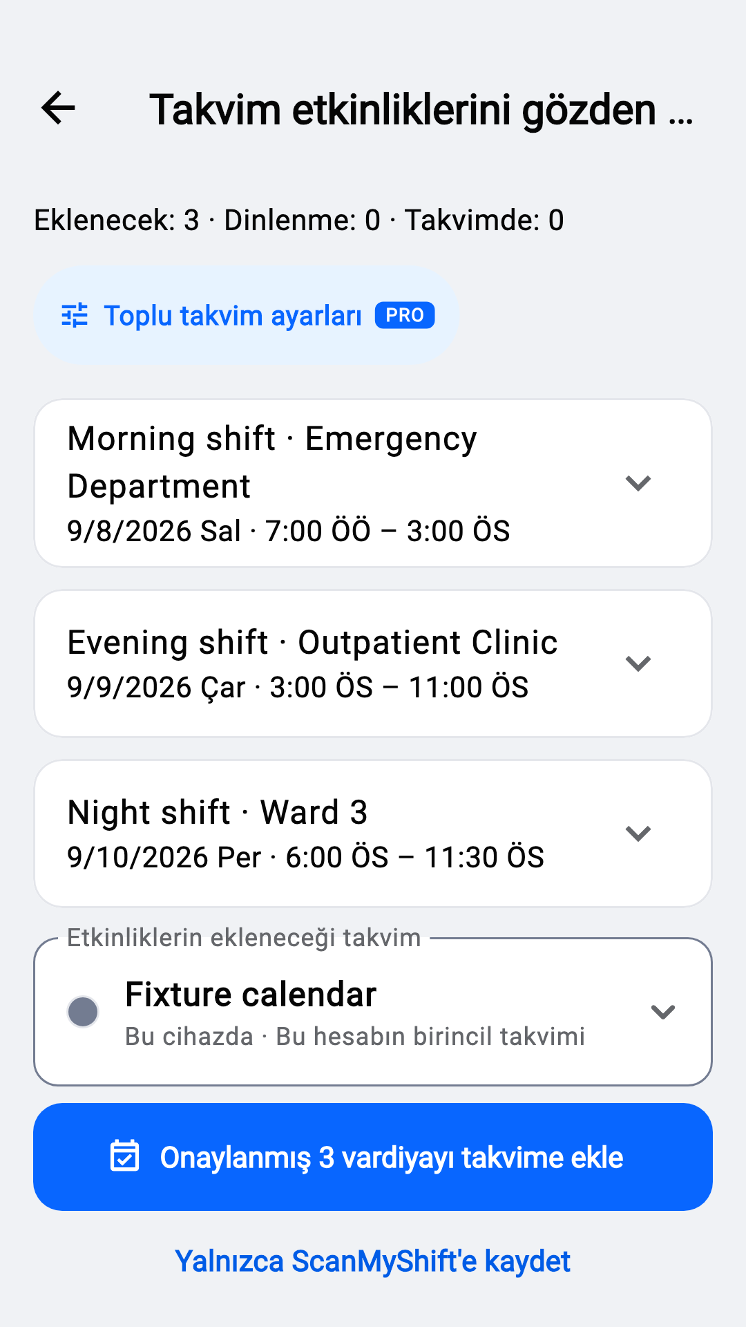 Takvime eklemeden önce kontrol et