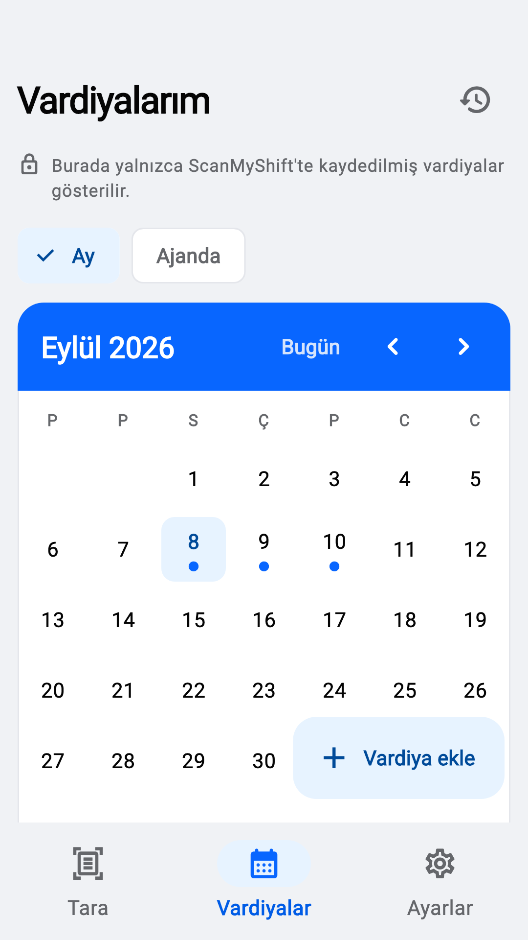 Aylık vardiyaları gör