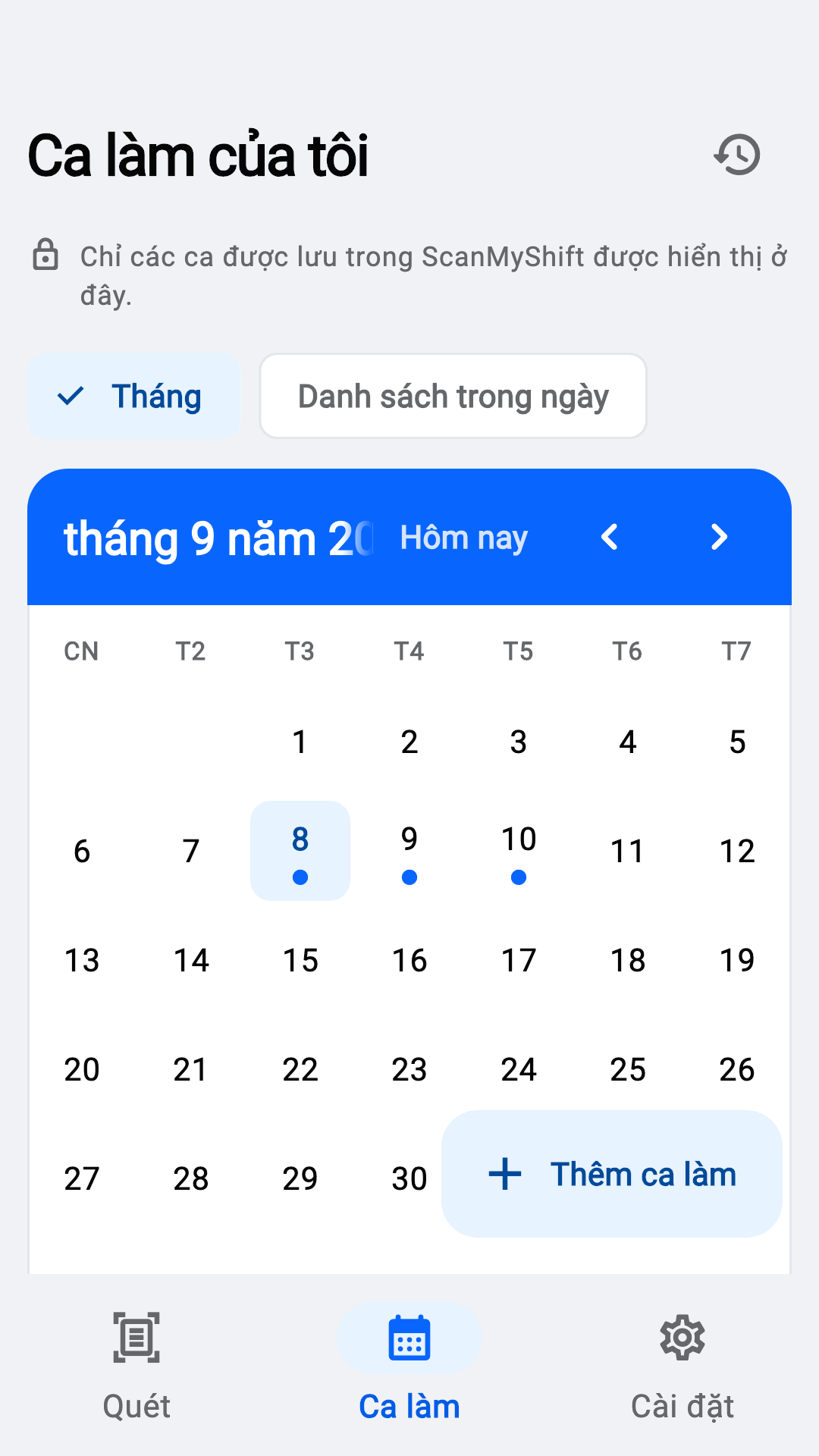 Xem ca trong tháng